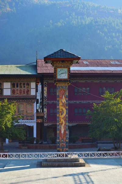 Óratorony a belvárosban Thimphu, Bhután, Ázsia — Stock Fotó