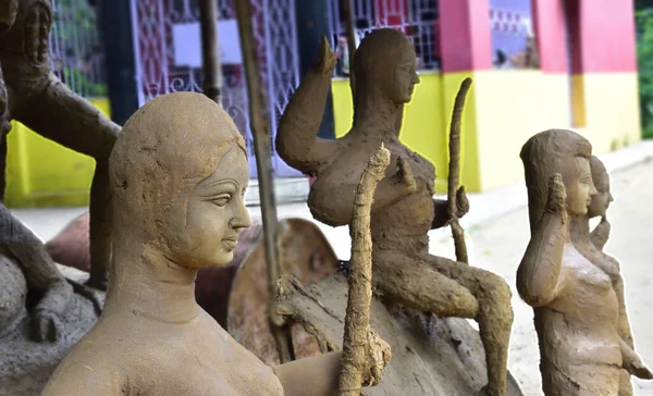 Processus Durga Puja Durga Idole Autres Idoles Faisant Avec Argile — Photo