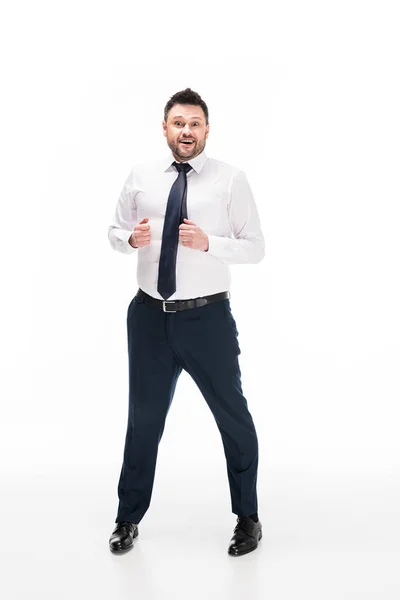 Chubby Man Formal Wear Looking Camera Smiling White — Stock Photo, Image