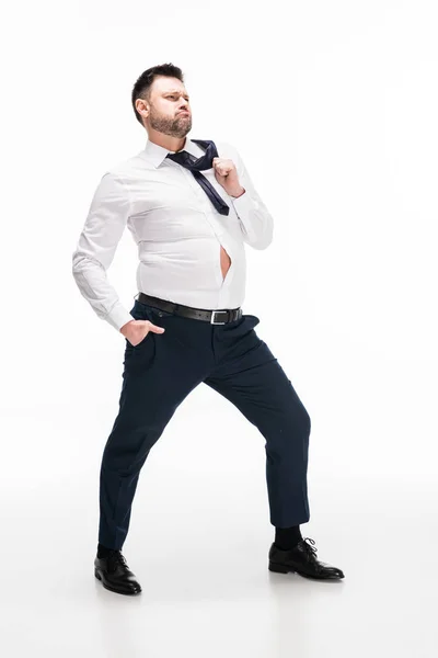 Hombre Con Sobrepeso Apretado Desgaste Formal Con Mano Bolsillo Posando — Foto de Stock