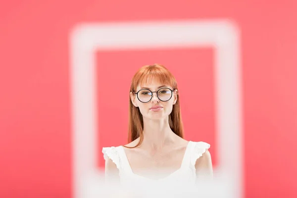 Kyiv Ukraine May 2019 Selective Focus Redhead Girl Glasses Standing — Stock Photo, Image