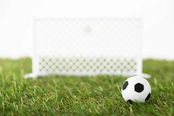 Selective Focus Toy Soccer Ball Football Gates Green Field Isolated — Stock Photo, Image