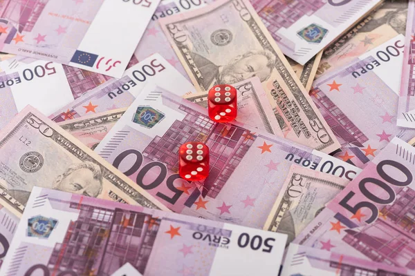 Dice Euro Dollar Banknotes Sports Betting Concept — Stock Photo, Image