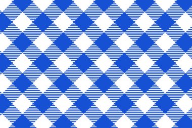 Mavi ve beyaz masa örtüsü desen, doku Rhombus/kareler için-ekose, Masa örtüsü, Giysi, gömlek, elbise, kağıt, battaniye ve diğer tekstil ürünleri. Vektör Illustration.