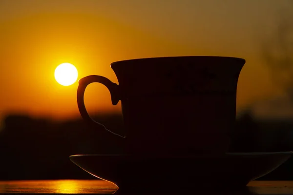 Silhouettes of sunrise morning coffee — Stock Photo, Image