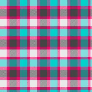 Magenta ve Camgöbeği'nde Tartan Deseni . Ekose, masa örtüsü, giysi, gömlek, elbise, kağıt, yatak takımları, battaniyeler, yorgan ve diğer tekstil ürünleri için doku. Vektör illüstrasyon Eps 10