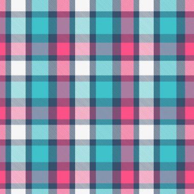 Magenta ve Camgöbeği'nde Tartan Deseni . Ekose, masa örtüsü, giysi, gömlek, elbise, kağıt, yatak takımları, battaniyeler, yorgan ve diğer tekstil ürünleri için doku. Vektör illüstrasyon Eps 10