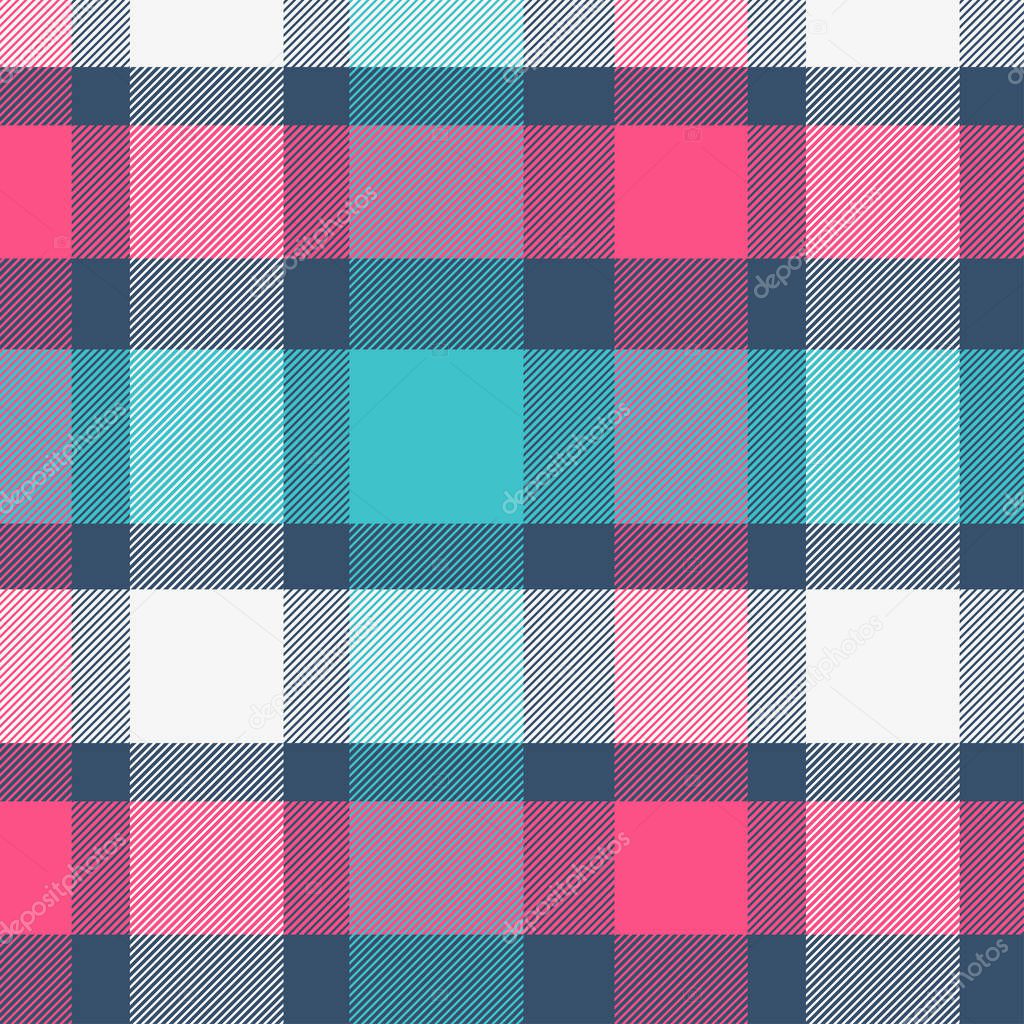 Tartan Pattern in Magenta and Cyan . Texture for plaid, tablecloths, clothes, shirts, dresses, paper, bedding, blankets, quilts and other textile products. Vector illustration EPS 10