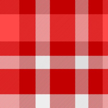 Kırmızı ve beyaz tartan deseni. Ekose, Masa örtüsü, Giysi, gömlek, elbise, kağıt, yatak, battaniye, yorgan ve diğer tekstil ürünleri için doku. Vektör illüstrasyon EPS 10