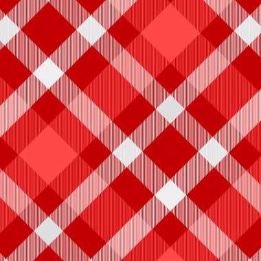 Kırmızı ve beyaz tartan deseni. Ekose, Masa örtüsü, Giysi, gömlek, elbise, kağıt, yatak, battaniye, yorgan ve diğer tekstil ürünleri için doku. Vektör illüstrasyon EPS 10