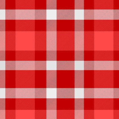 Kırmızı ve beyaz tartan deseni. Ekose, Masa örtüsü, Giysi, gömlek, elbise, kağıt, yatak, battaniye, yorgan ve diğer tekstil ürünleri için doku. Vektör illüstrasyon EPS 10