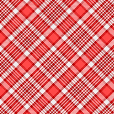 Kırmızı ve beyaz tartan deseni. Ekose, Masa örtüsü, Giysi, gömlek, elbise, kağıt, yatak, battaniye, yorgan ve diğer tekstil ürünleri için doku. Vektör illüstrasyon EPS 10