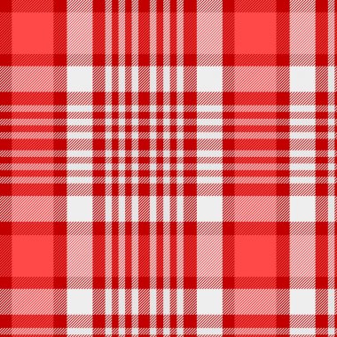 Kırmızı ve beyaz tartan deseni. Ekose, Masa örtüsü, Giysi, gömlek, elbise, kağıt, yatak, battaniye, yorgan ve diğer tekstil ürünleri için doku. Vektör illüstrasyon EPS 10