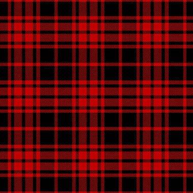 Siyah ve Kırmızı Tartan Desen. Ekose, masa örtüsü, giysi, gömlek, elbise, kağıt, yatak takımları, battaniyeler, yorgan ve diğer tekstil ürünleri için doku. Vektör illüstrasyon Eps 10