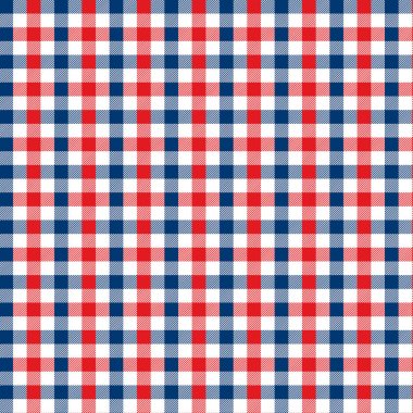 Gingham deseni kırmızı ve mavi. Ekose, masa örtüleri, giysi, gömlek, elbise, kağıt, yatak takımları, battaniyeler, yorganlar ve diğer tekstil ürünleri için eşkenar dörtgen/karelerden doku. Vektör illüstrasyon Eps 10