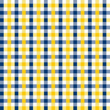 Mavi ve Sarı Gingham deseni. Ekose, masa örtüleri, giysi, gömlek, elbise, kağıt, yatak takımları, battaniyeler, yorganlar ve diğer tekstil ürünleri için eşkenar dörtgen/karelerden doku. Vektör illüstrasyon Eps 1