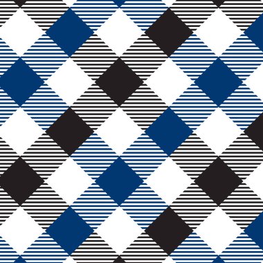 Mavi ve Siyah Gingham deseni. Ekose, masa örtüleri, giysi, gömlek, elbise, kağıt, yatak takımları, battaniyeler, yorganlar ve diğer tekstil ürünleri için eşkenar dörtgen/karelerden doku. Vektör illüstrasyon Eps 10