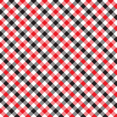 Siyah ve Kırmızı Gingham deseni. Ekose, masa örtüleri, giysi, gömlek, elbise, kağıt, yatak takımları, battaniyeler, yorganlar ve diğer tekstil ürünleri için eşkenar dörtgen/karelerden doku. Vektör illüstrasyon Eps 10