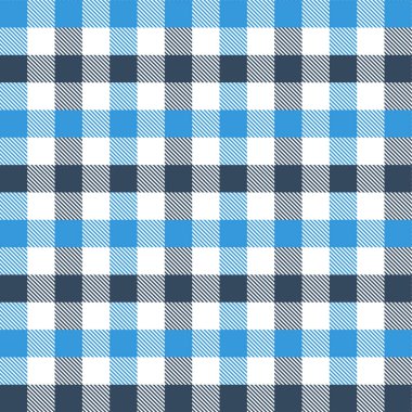 Mavi ve Siyah Gingham deseni. Ekose, masa örtüleri, giysi, gömlek, elbise, kağıt, yatak takımları, battaniyeler, yorganlar ve diğer tekstil ürünleri için eşkenar dörtgen/karelerden doku. Vektör illüstrasyon Eps 10
