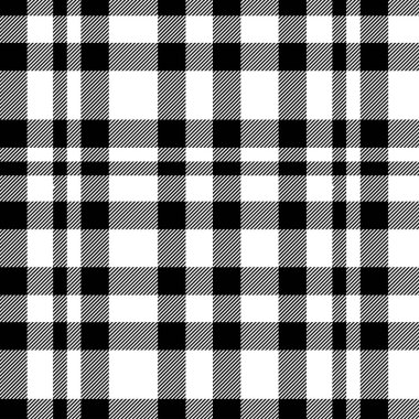 Siyah beyaz Tartan Dikişsiz Desen . Ekose, masa örtüsü, giysi, gömlek, elbise, kağıt, yatak takımları, battaniyeler, yorgan ve diğer tekstil ürünleri için doku. Vektör illüstrasyon Eps 10