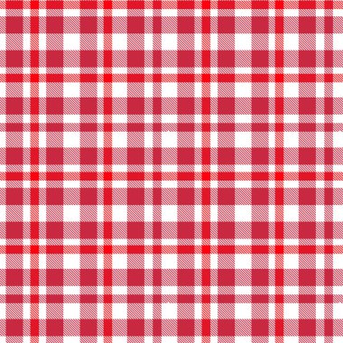 Tartan, Kırmızı ve Beyaz ekose desen. Ekose, masa örtüsü, giysi, gömlek, elbise, kağıt, yatak takımları, battaniyeler, yorgan ve diğer tekstil ürünleri için doku. Vektör illüstrasyon Eps 10