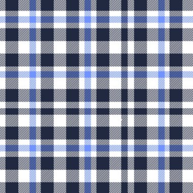 Tartan, Mavi, Beyaz ve Siyah ekose desen dikişsiz . Ekose, masa örtüsü, giysi, gömlek, elbise, kağıt, yatak takımları, battaniyeler, yorgan ve diğer tekstil ürünleri için doku. Vektör illüstrasyon Eps 10