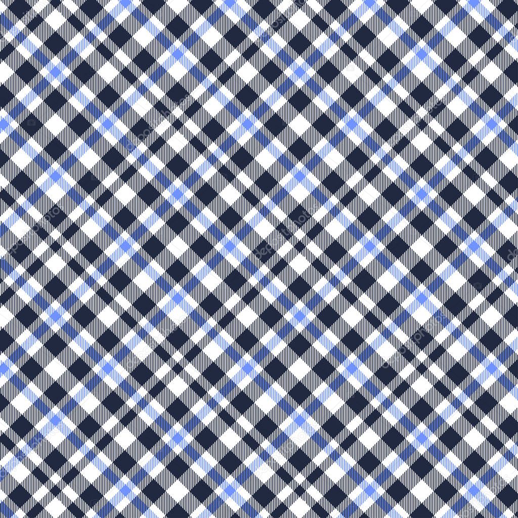 Tartan, Blue, White and Black plaid pattern. Texture for plaid, tablecloths, clothes, shirts, dresses, paper, bedding, blankets, quilts and other textile products. Vector illustration EPS 10