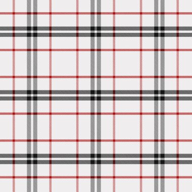 Kırmızı, Siyah ve Beyaz Tartan Desen. Ekose, masa örtüsü, giysi, gömlek, elbise, kağıt, yatak takımları, battaniyeler, yorgan ve diğer tekstil ürünleri için doku. Vektör illüstrasyon Eps 10