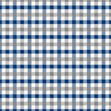 Gri ve Mavi Gingham deseni. Ekose, masa örtüleri, giysi, gömlek, elbise, kağıt, yatak, battaniye, yorgan ve diğer tekstil ürünleri - kareler doku. Vektör illüstrasyon Eps 10