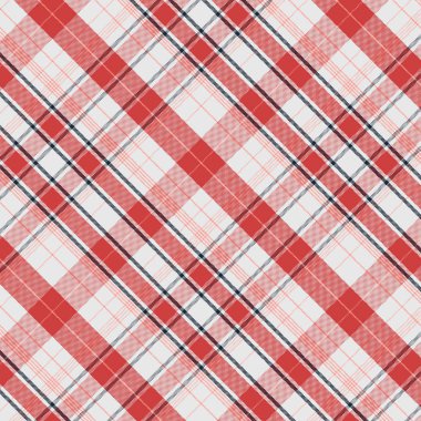 Kırmızı ve beyaz tartan deseni. Ekose, Masa örtüsü, Giysi, gömlek, elbise, kağıt, yatak, battaniye, yorgan ve diğer tekstil ürünleri için doku. Vektör illüstrasyon EPS 10