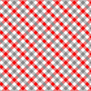 Gri ve Kırmızı Gingham deseni. Ekose, masa örtüleri, giysi, gömlek, elbise, kağıt, yatak, battaniye, yorgan ve diğer tekstil ürünleri - kareler doku. Vektör illüstrasyon Eps 10