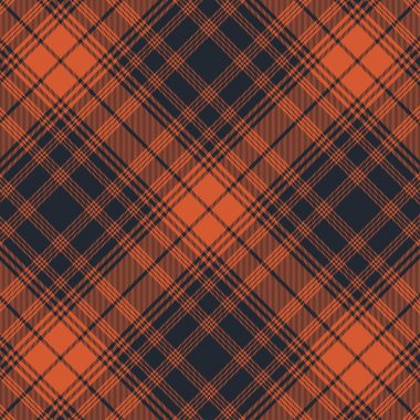 Tartan deseni koyu mavi ve turuncu. Ekose, Masa örtüsü, Giysi, gömlek, elbise, kağıt, yatak, battaniye, yorgan ve diğer tekstil ürünleri için doku. Vektör illüstrasyon EPS 10