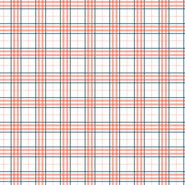 Tartan dikişsiz turuncu ve beyaz desen. Ekose, masa örtüsü, giysi, gömlek, elbise, kağıt, yatak takımları, battaniyeler, yorgan ve diğer tekstil ürünleri için doku. Vektör illüstrasyon Eps 10