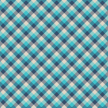 Gingham dikişsiz cyan desen. Ekose, masa örtüsü, giysi, gömlek, elbise, kağıt, yatak, battaniye, yorgan ve diğer tekstil ürünleri için doku. Vektör İllüstrasyon Eps 10