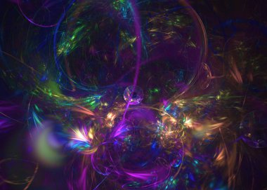 Soyut fraktal ışık arkaplanı 3 boyutlu oluşturuluyor.