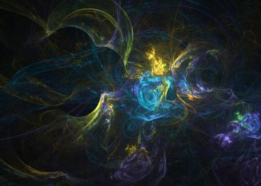 Soyut fraktal ışık arkaplanı 3 boyutlu oluşturuluyor.