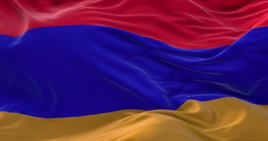 Ermenistan bayrağı. Kumaşın dalgalı yüzeyinde Ermenistan 'ın gerçekçi bayrağı. 3B Hazırlama