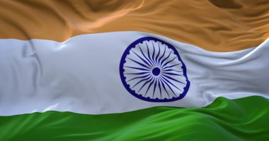 Hindistan bayrağı. Kumaşın dalgalı yüzeyinde Hindistan 'ın gerçekçi bayrağı. 3B Hazırlama