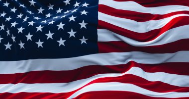 Amerikan bayrağı. Kumaşın dalgalı yüzeyinde ABD 'nin gerçekçi bayrağı. 3B Hazırlama.
