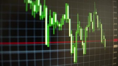 Siyah arkaplan üzerinde ticaret eğilimini gösteren grafikler