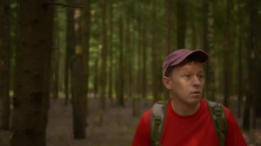 Gezgin karanlık bir ormanda kayboldu, korku içinde etrafına baktı, bir kamera tarafından izleniyordu.