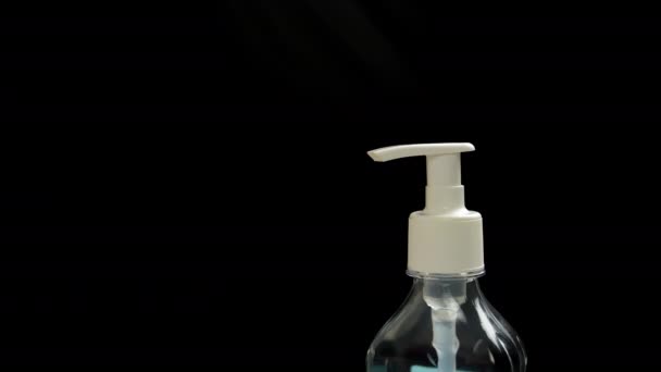 Female Hands Press Antiseptic Dispenser Close Dark Background — Stock Video