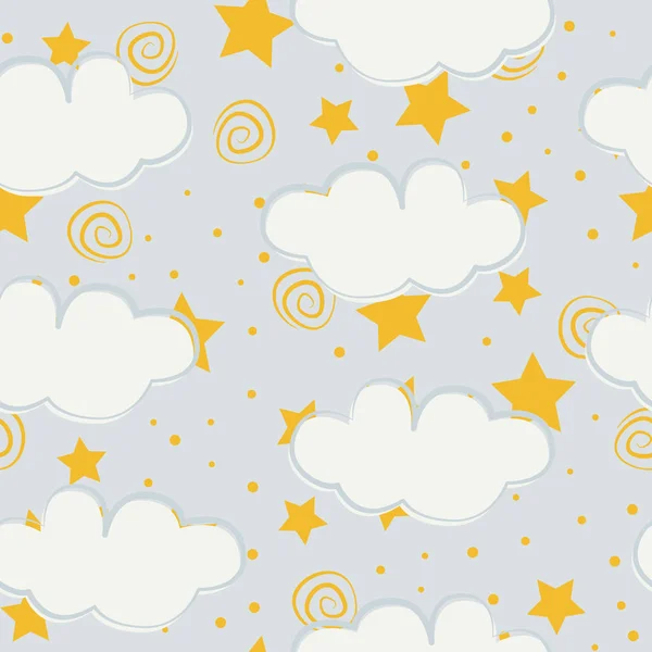 Wolken Und Sterne Kinder Nahtlose Mustergestaltung — Stockvektor