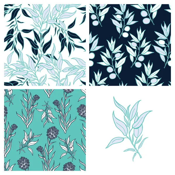 Beautiful leaves and flowers summer pattern design set