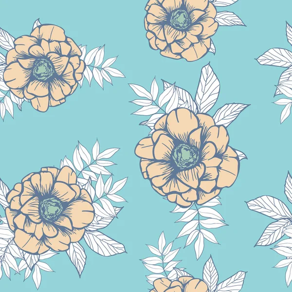 美しい花と葉シームレスなパターンデザイン — ストックベクタ