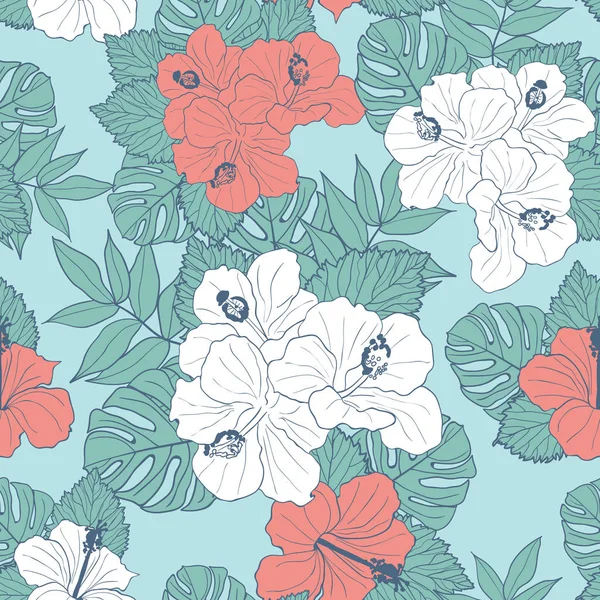 Hermosas Flores Hojas Diseño Patrón Sin Costuras — Vector de stock