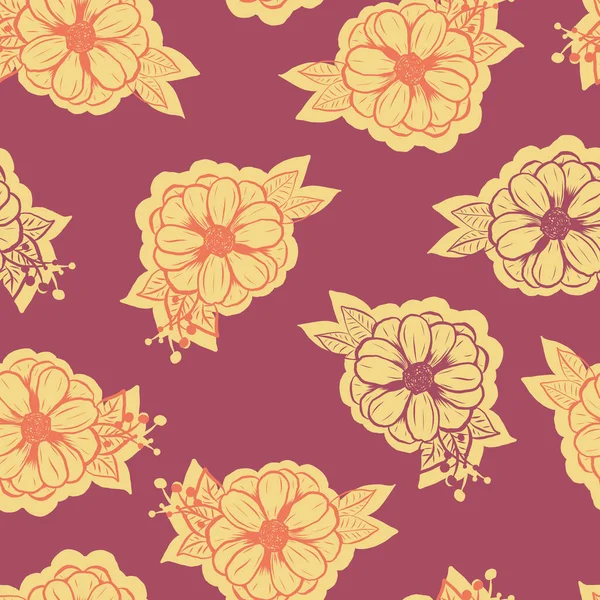 Beautifull tropical flowers and leaves seamless pattern design