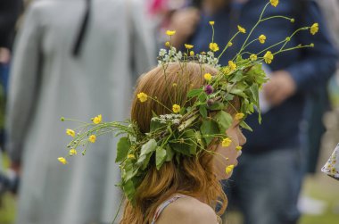 Umea, İsveç - 21 Haziran 2019 İsveç trad zevk güzel çocuk