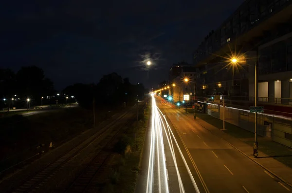 Nightscape car moving light trail long exposure photography in a