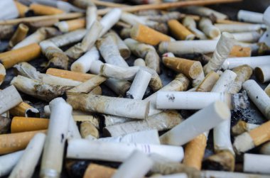 Close up view of unhealthy smoke generating cigarette butts in a clipart